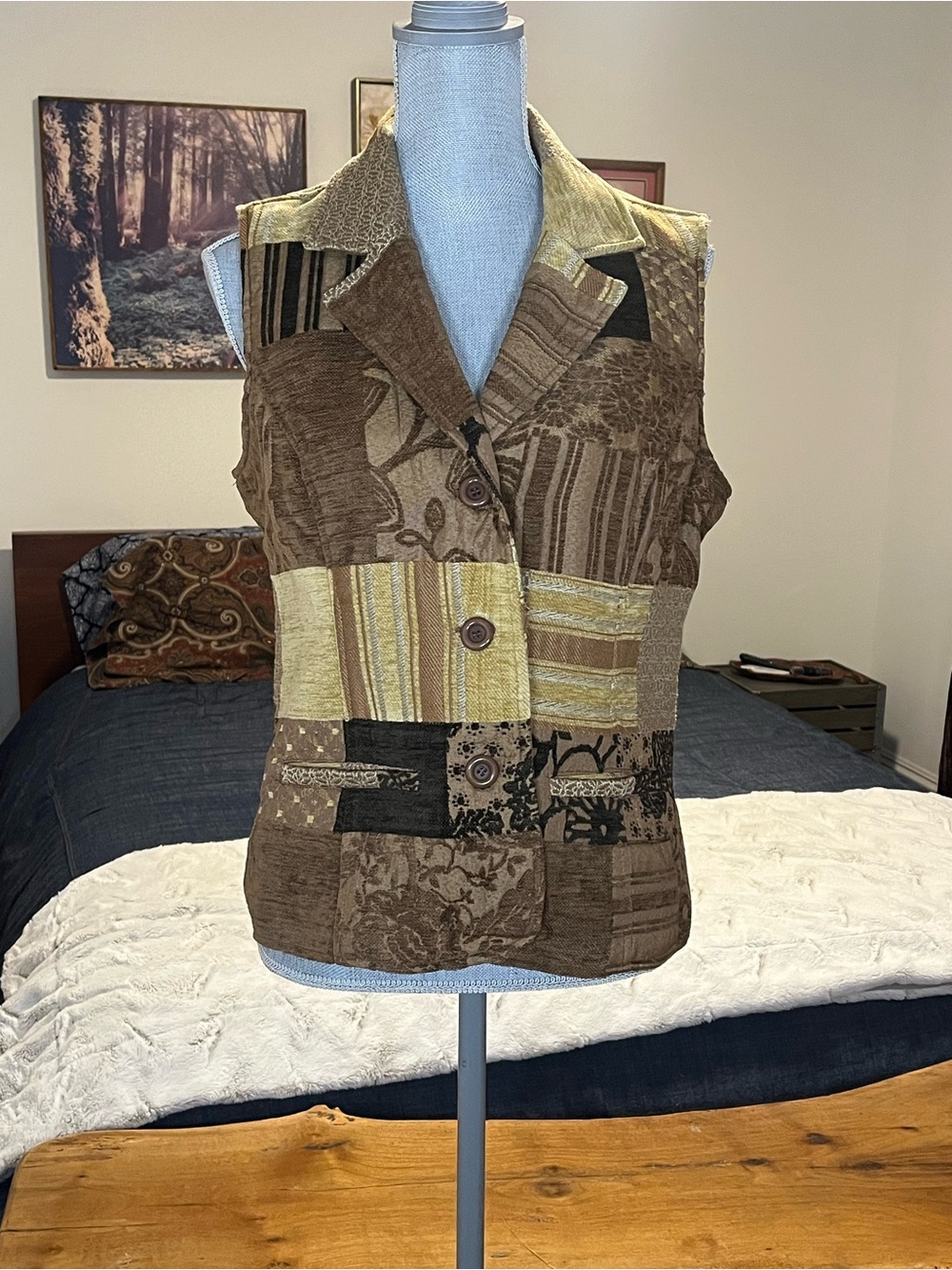 Vintage 90’s Brocade & Velvet Patchwork Notch Collar Longline Button Vest *RARE*